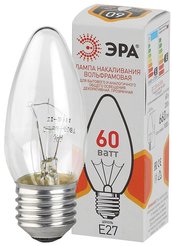 Лампа накаливания ЭРА 60Вт Е27 свеча 2700-3000К прозрачная свет теплый