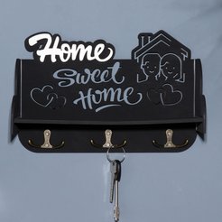 Ключница с полкой Home sweet home 28х23х7,5см черный