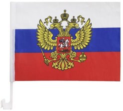 Флаг с автомобильным держателем триколор с гербом 30х45см (2 шт. в наборе)