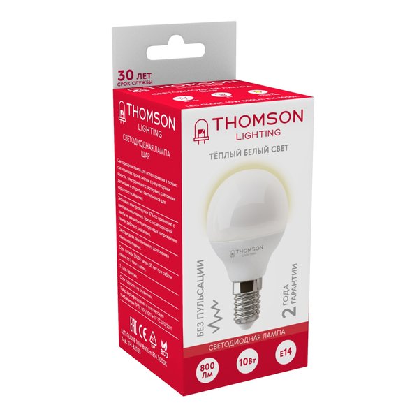 Лампа светодиодная THOMSON LED GLOBE 10W шарик E14 3000K свет теплый