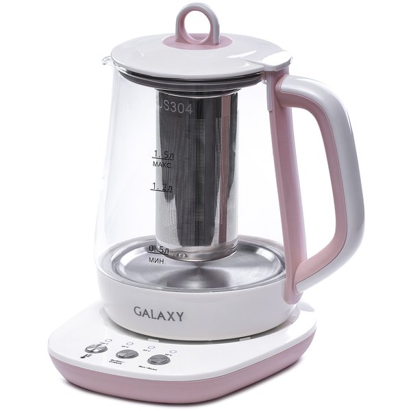 Чайник электрический Galaxy GL 0591 1200Вт 1,5л стекло, на подставке, с подогревом, розовый