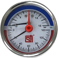 Термоманометр аксиальный STI Ø63мм,120°C,16бар (G1/2")