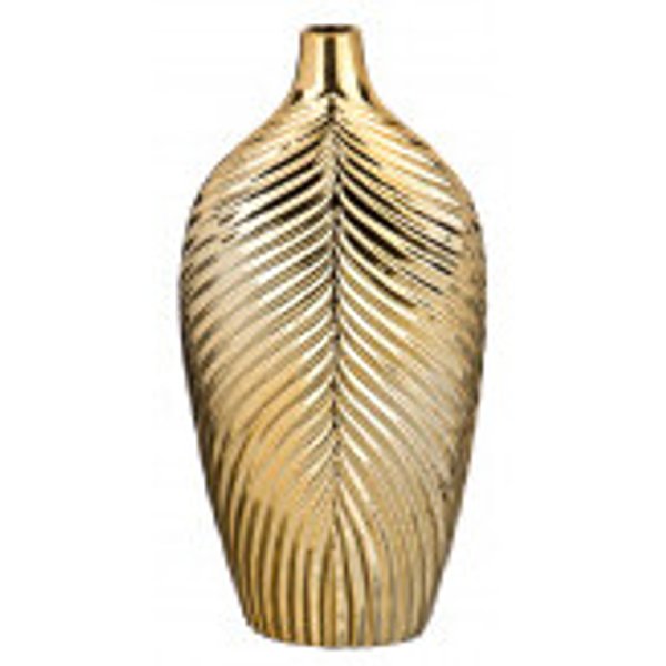 Ваза Лист Папоротника 18х9,5х36см золотая шампань,керамика