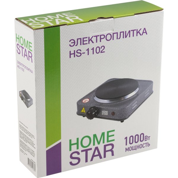 Плитка электрическая дисковая HomeStar HS-1102 1000Вт чугун, 1-конфорочная серый