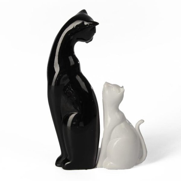 Сувенир Кошка с маленьким котёнком полистоун бело-чёрная набор 2 шт 21х12,5х5см