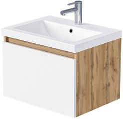 Тумба подвесная TWIN mini 60см дуб вотан/белый глянец в комплекте с раковиной
