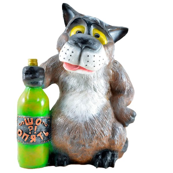 Фигурка садовая Волк мультяшный с бутылкой h55см