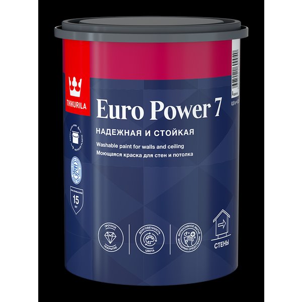 Краска моющаяся Tikkurila EURO Power 7 матовая белая (0,9л)