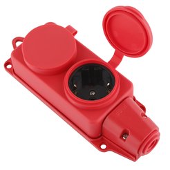 Колодка каучуковая с крышкой duwi 2 гнезда с заземлением IP44 красная