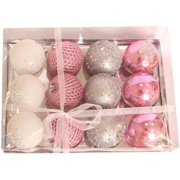 Набор шаров с узором 8см 12шт розовые и белые SYQB-011959