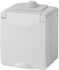 Розетка накладная с крышкой IP65 Эра Эксперт цвет серый