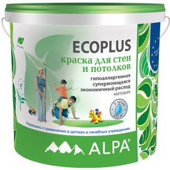 Краска моющаяся экологичная ALPA ECOPLUS матовая белая (0,9л/1,44кг)
