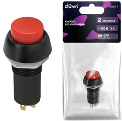 Выключатель-кнопка красная duwi 2 контакта 250В 3А ВКЛ-ВЫКЛ без фиксации 26856 7
