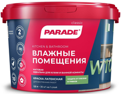 Краска моющаяся латексная Parade W100 белая матовая (2,5л)