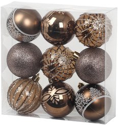 Набор шаров 9шт 6см, коричневый+оливковый, ручная роспись, SYQB-0125353