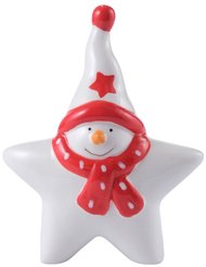 Фигурка керамическая Снеговик-звезда 11,7см, красно-белый, SYTCB-3823044