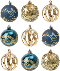 Набор шаров 9шт 8см, золото+синий, SYQC-0124320