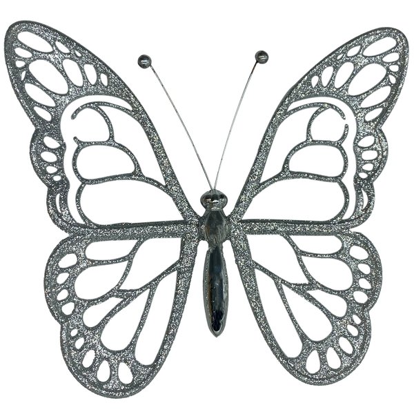 Украшение елочное Бабочка малый серебро 120х140х10мм