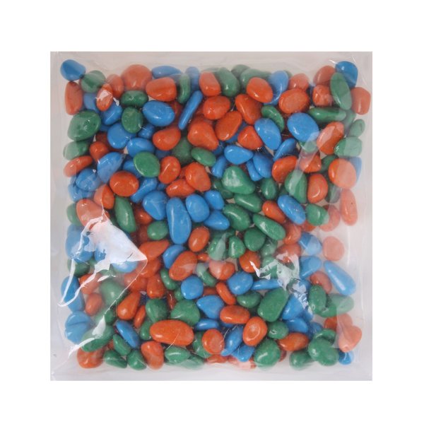 Камни для декора 800г 8-12 мм (галька) оранжевый-салатовый-голубой