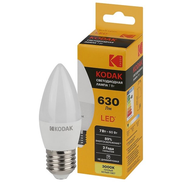 Лампа светодиодная Kodak B35-7W-830-E27 7Вт Е27 свеча 2700К свет теплый