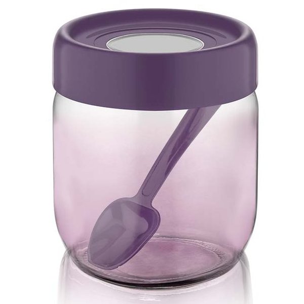 Банка д/сыпучих продуктов Qlux Rainbow Violet 425мл стекло, крышка пластик, с ложкой