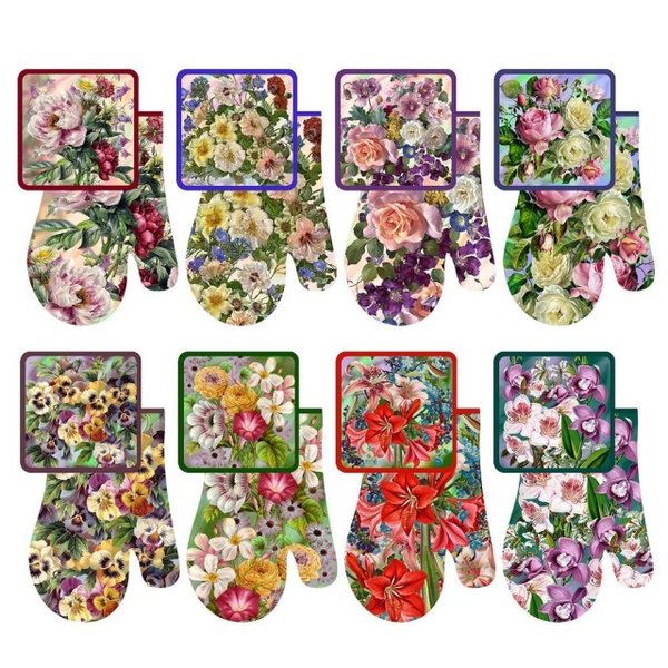 Набор Купеческие Цветы,прихватка с рукавицей L22-103