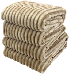 Плед велсофт Полоски 200х220см 100% полиэстер, бежевый