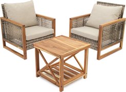 Набор садовой мебели Сан-Франциско (столик+2 кресла), металл/акация/ иск.ротанг, бежевый, L23-MST012