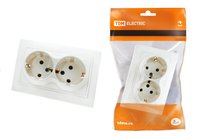 Розетка двойная встраиваемая TDM Таймыр с заземлением цвет белый