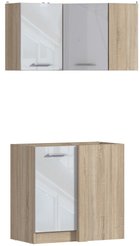 Комплект угловых шкафов Виктория Дуб Сонома/Белый глянец, без столешницы