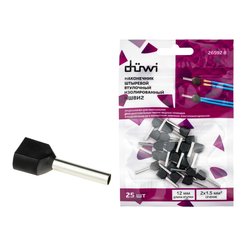 Наконечник-гильза двойной duwi 1,5мм² контакт 12мм под опрессовку черный 25шт