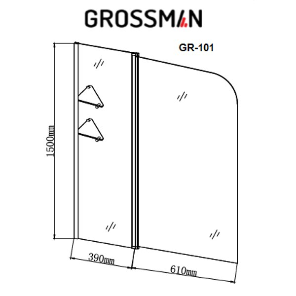 Шторка для ванны Grossman GR-101 (150х100) стекло прозрачное 6мм