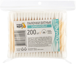 Палочки ватные бамбуковые Рыжий кот/Идеальная 200шт, пакет