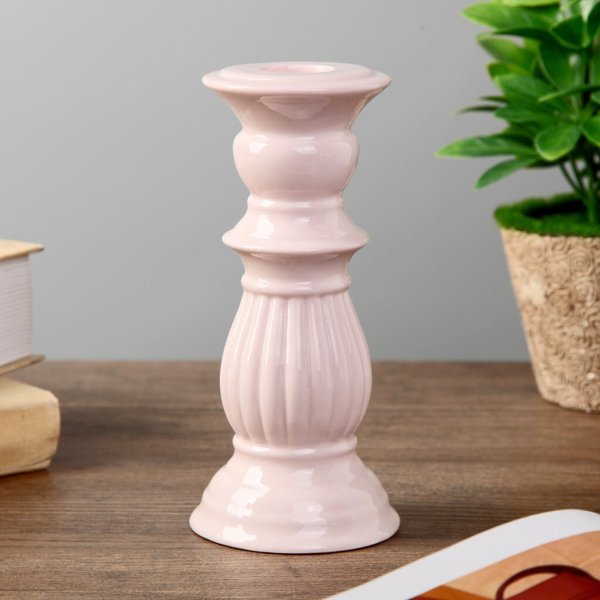 Подсвечник керамика 14,5х6,7х6,7 на 1 свечу Античная колонна розовый