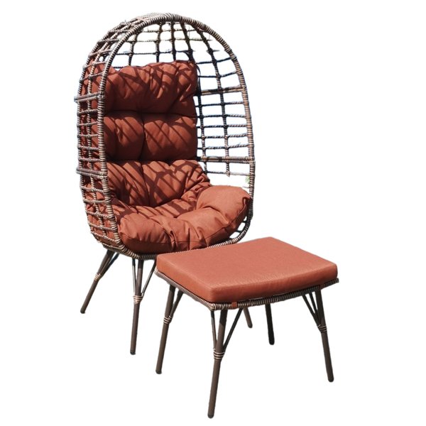 Набор садовой мебели Марбелья (кресло-кокон+табурет), сталь/иск.ротанг, полиэстер 180г, коричневый, TY706018