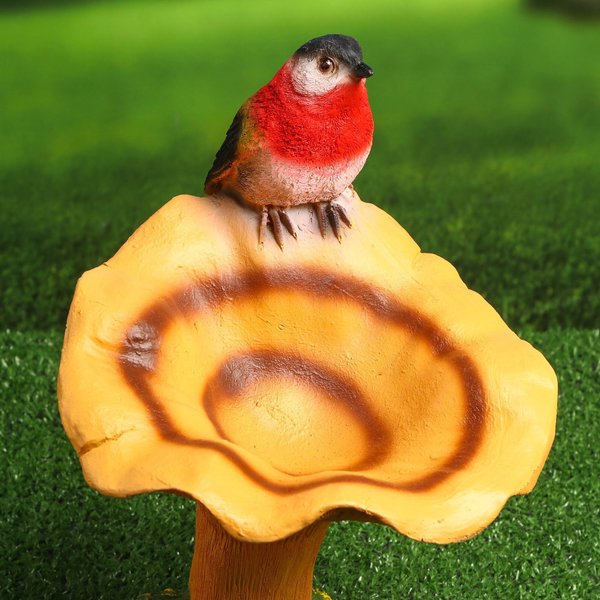 Фигура садовая Гриб рыжик с птичкой 20х22х32см