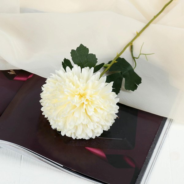 Цветок искусственный Хризантема 9х48см, белый 