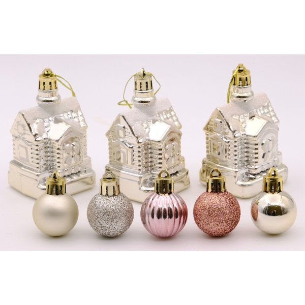 Набор украшений домики и шары 45шт розовое золото SYKCQA-012001