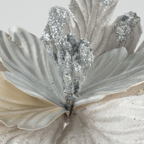 Украшение елочное Цветок на клипсе 26см серебро SYCHA-3822032