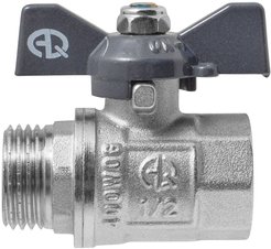Кран латунный шаровый 1/2" внутренняя-наружная резьба, ручка бабочка