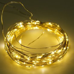 Электрогирлянда внутренняя Струна 10м 100LED, теплый белый, на батарейках (тип: АА)