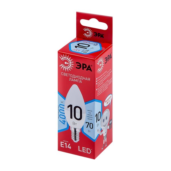 Лампочка светодиодная ЭРА RED LINE LED B35-10W-840-E14 R Е14 10Вт свеча нейтральный белый свет
