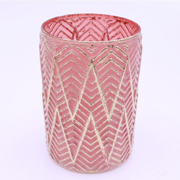 Ваза-подсвечник декоративная стеклянная 110х110х165 розовый с золотым напылением