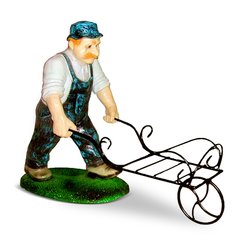 Фигура садовая Мужичок с тачкой h65см F03147