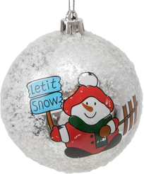 Шар с узором Снеговик с табличкой 8см, заснеженный, серебро, SYQC2-0125131