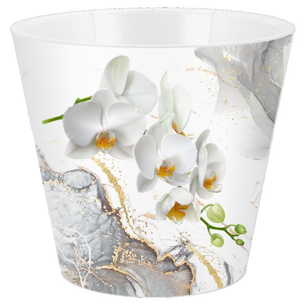 Горшок для цветов Orchid Deco d16 h14,5 1,6 л с дренажной вставкой, белая орхидея