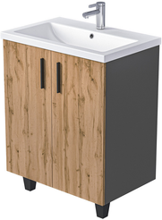 Тумба напольная VEIN 70см антрацит/дуб вотан в комплекте с раковиной