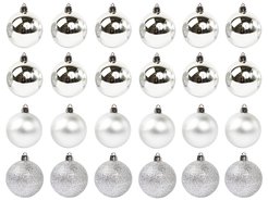 Набор шаров 24шт 6см серебро (глянец: 12шт, матовые: 6шт, глиттер: 6шт), SYQA-012103-S