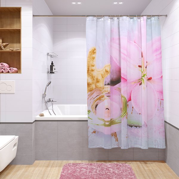 Штора для ванной Fora 200х180см Белая орхидея, полиэстер