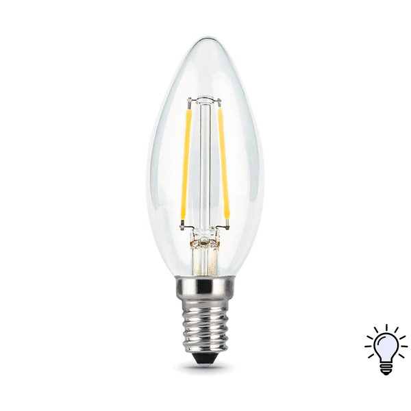 Лампа светодиодная Gauss Filament 9Вт Е14 свеча 4100К свет нейтральный белый
